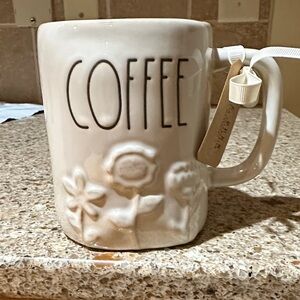 Rae Dunn White Coffee Mug with Floral Accents